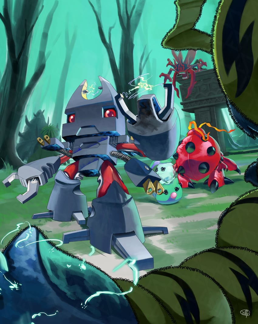 tentomon, poyomon, kunemon, leafmon, kuwagamon, and 3 more (digimon) drawn by enrike_(enrique_mr_blue)
