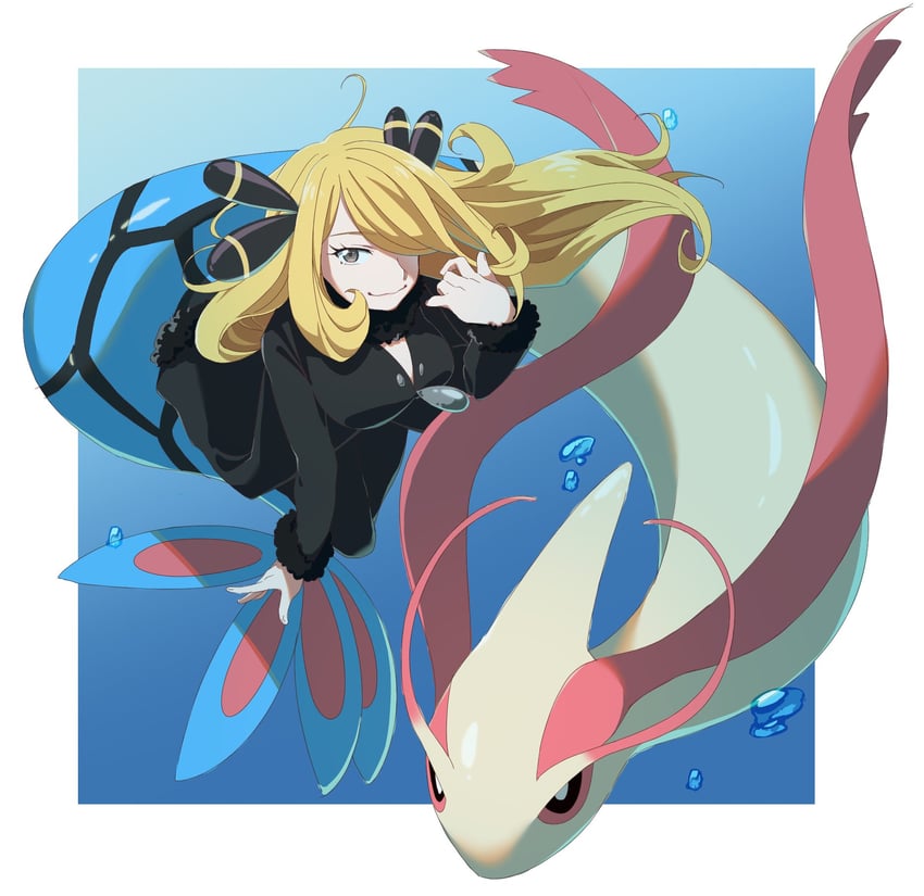 cynthia and milotic (pokemon and 1 more) drawn by ko_izumi_hida