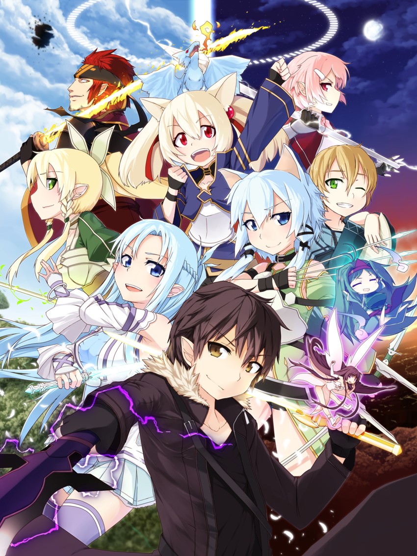 asuna, kirito, sinon, leafa, silica, and 6 more (sword art online and 1 more) drawn by oyaji-sou