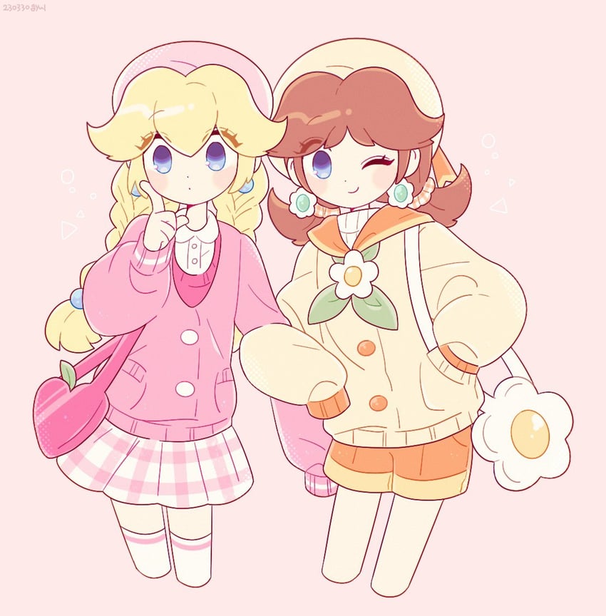 princess peach and princess daisy (mario) drawn by oxo_xwo