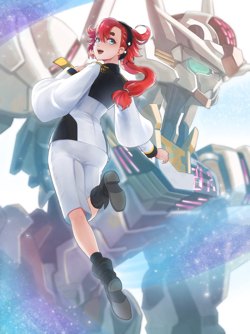 suletta mercury and gundam aerial (gundam and 1 more) drawn by ivuki