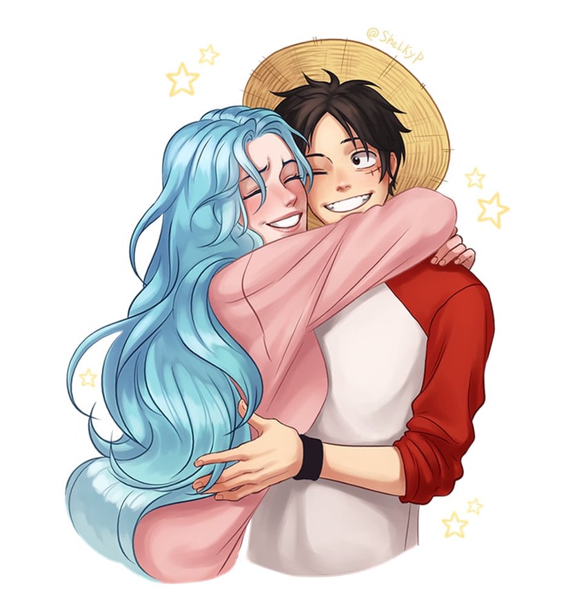monkey d. luffy and nefertari vivi (one piece) drawn by shelkyp
