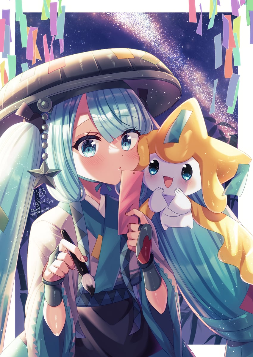 hatsune miku, jirachi, and steel miku (pokemon and 2 more) drawn by doroshii