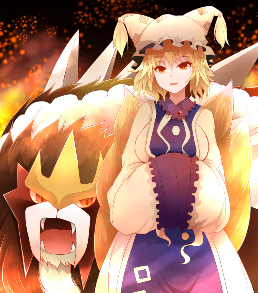 yakumo ran and entei (touhou and 1 more) drawn by arano_oki