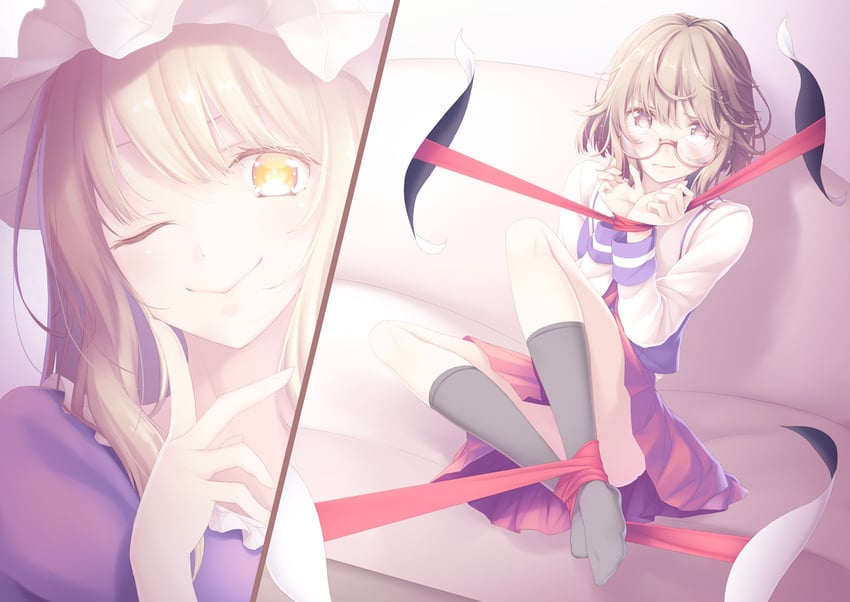 yakumo yukari and usami sumireko (touhou) drawn by midorino_eni