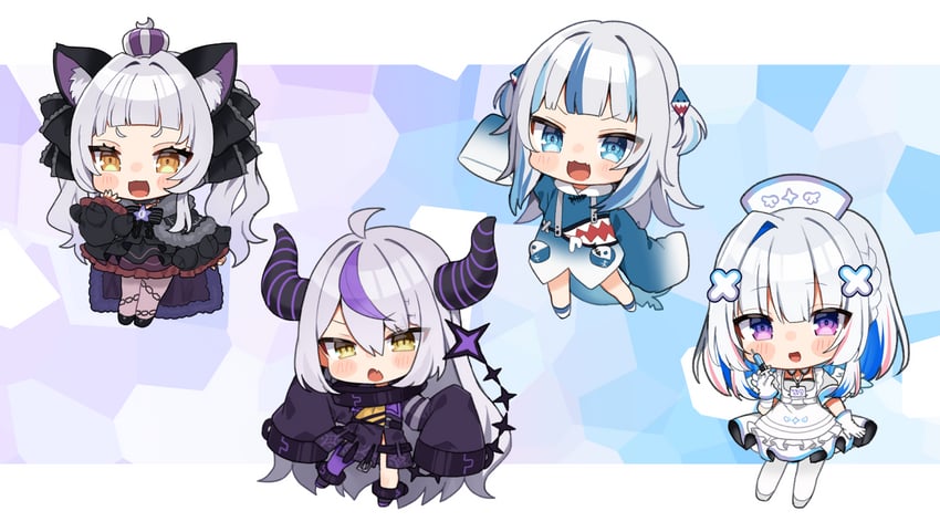 gawr gura, amane kanata, la+ darknesss, and murasaki shion (hololive and 1 more) drawn by noi_mine