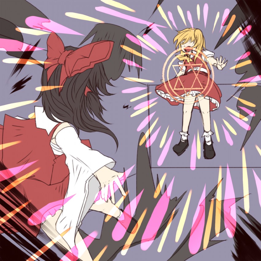 hakurei reimu and flandre scarlet (touhou) drawn by sasaoka_tatsu