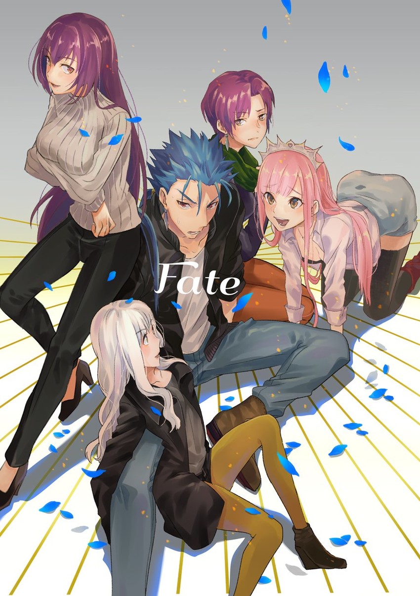 scathach, caren hortensia, medb, bazett fraga mcremitz, and cu chulainn (fate and 3 more) drawn by hinatsu