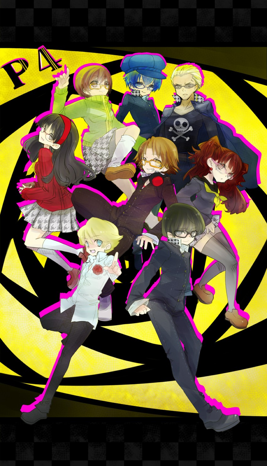 narukami yu, shirogane naoto, satonaka chie, kujikawa rise, amagi yukiko, and 3 more (persona and 1 more) drawn by w_p_akikaga