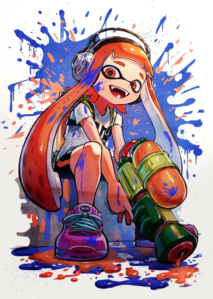 inkling player character, inkling girl, and kaori (splatoon) drawn by kuroi_susumu