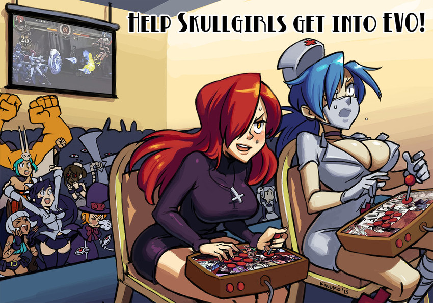 filia, samson, valentine, ms. fortune, cerebella, and 5 more (skullgirls and 1 more) drawn by kinuko_(kinucakes)