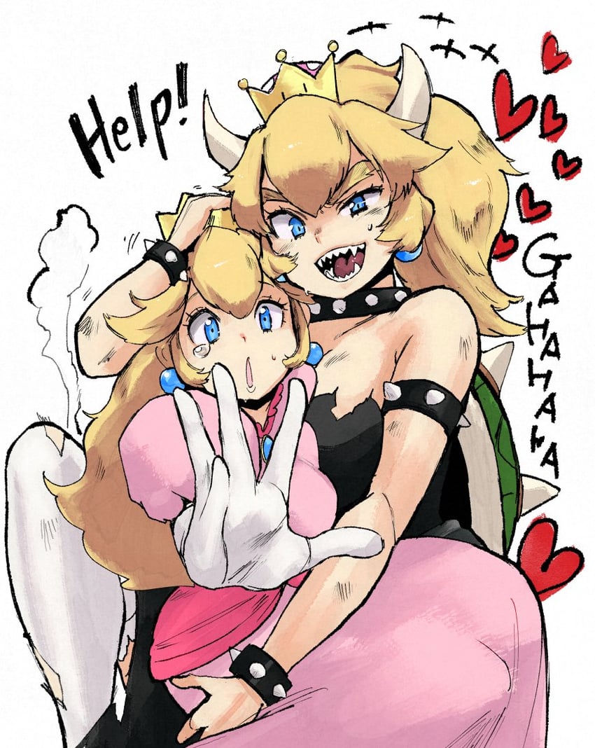 princess peach and bowsette (mario and 1 more) drawn by bt_(shio_oninko)