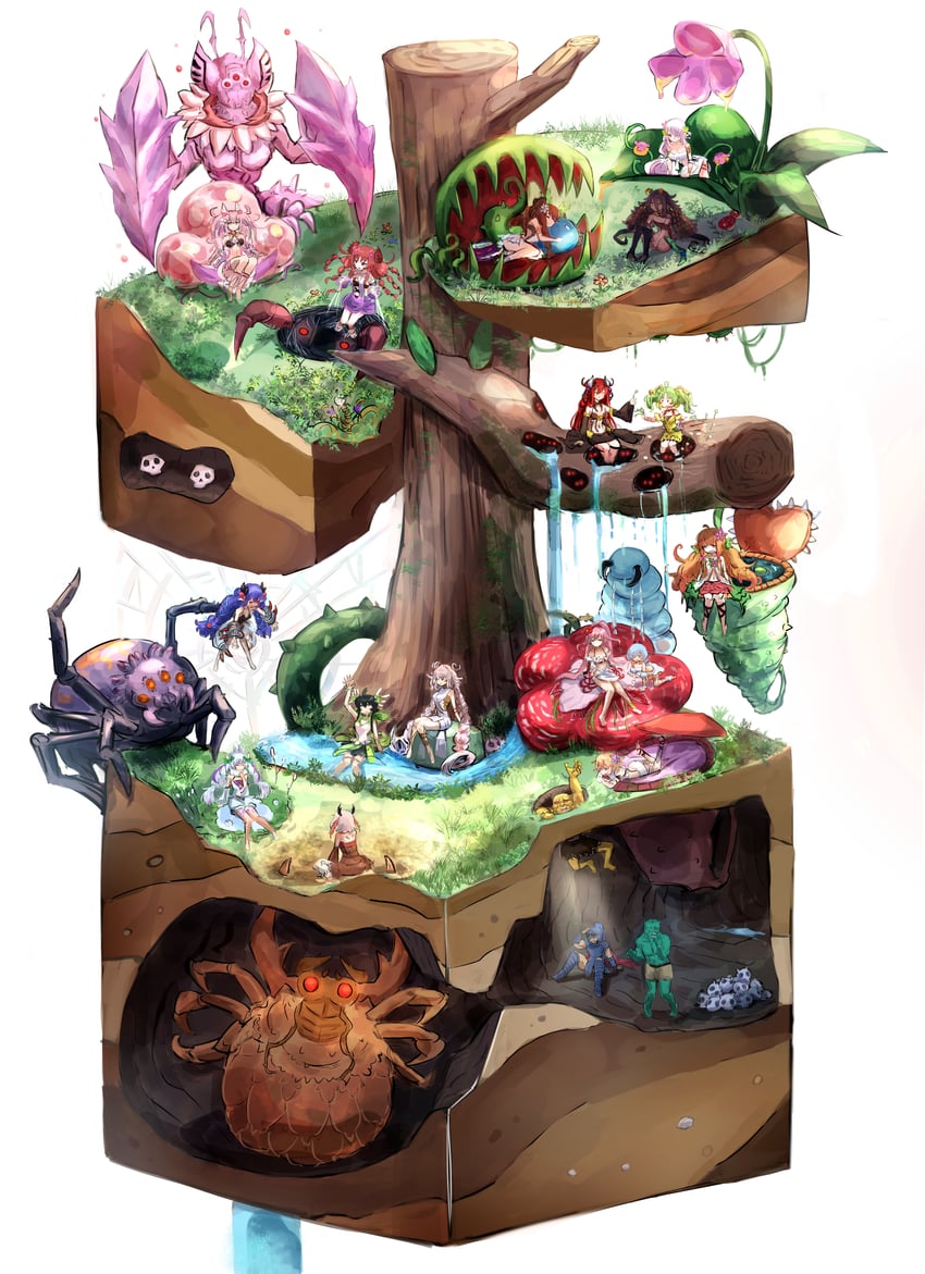 traptrix sera, traptrix rafflesia, traptrix pinguicula, traptrix atrax, traptrix myrmeleo, and 11 more (yu-gi-oh!) drawn by hatano_kiyoshi