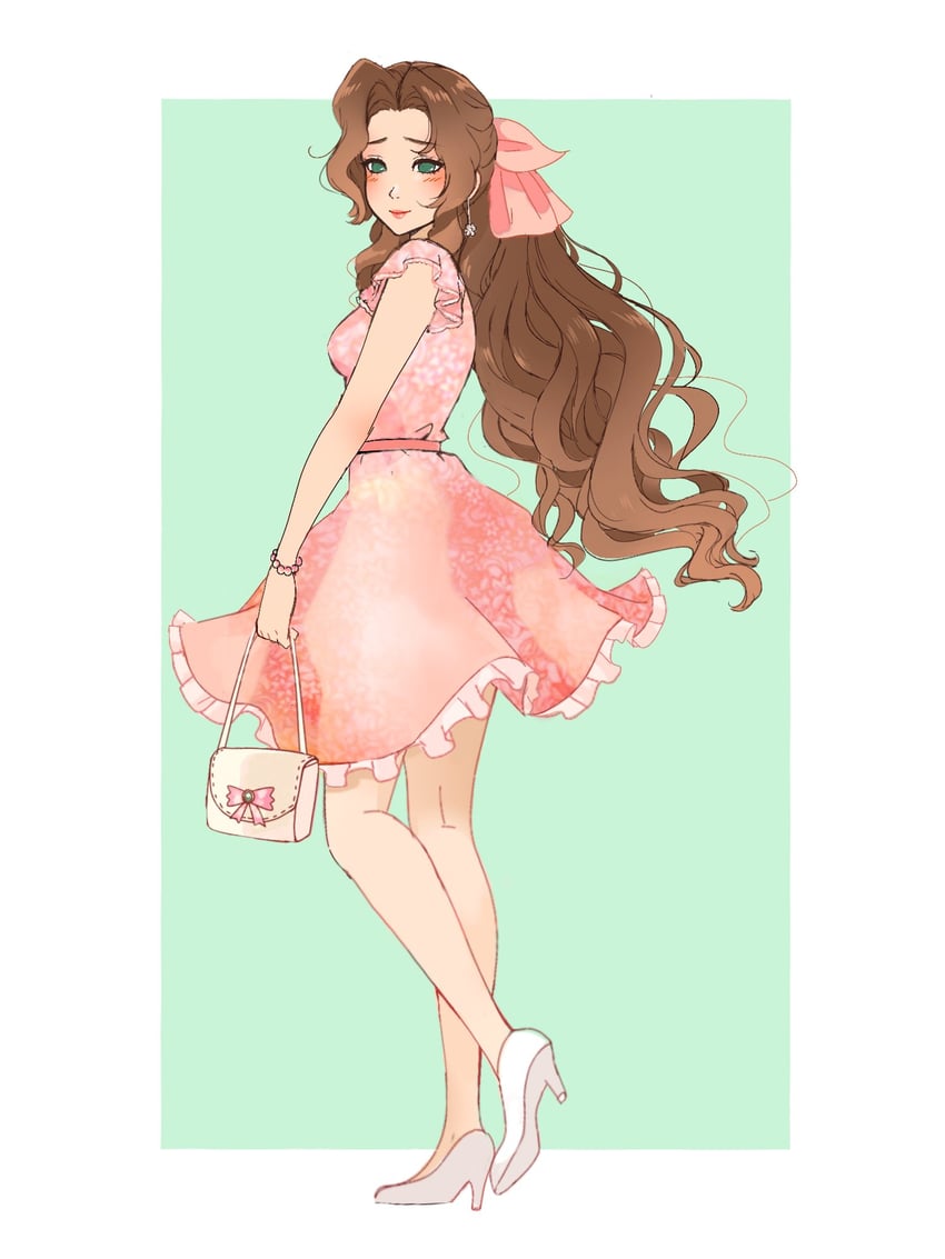 aerith gainsborough (final fantasy and 2 more) drawn by softp3ach