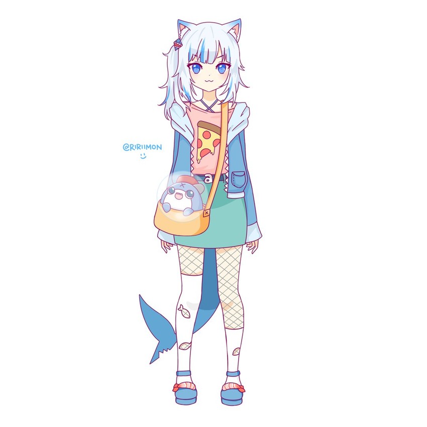 gawr gura and bloop (hololive and 1 more) drawn by ririimon