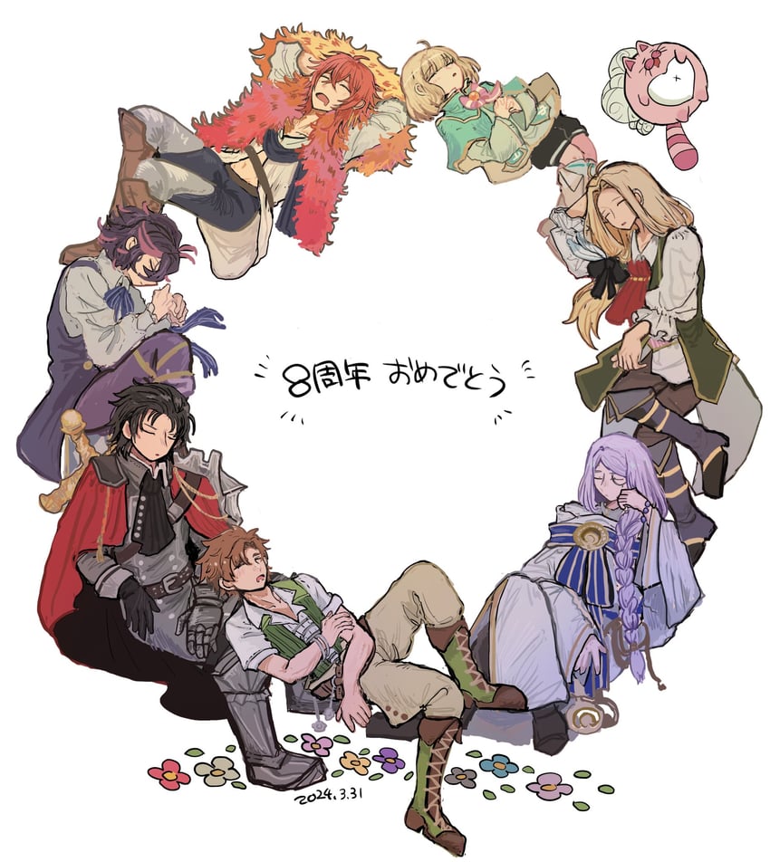 mare selen el phiriazar, gurimaru, narek ischl de milidonia, vino von lomzard, ruze selen el phiriazar, and 3 more (dame x prince) drawn by ryo_(rrr_dame)