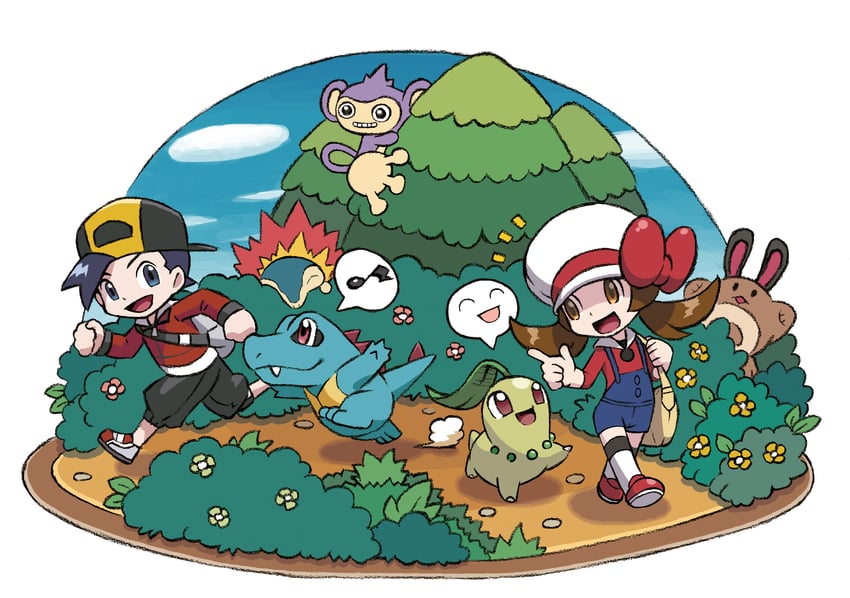 ethan, lyra, cyndaquil, chikorita, totodile, and 2 more (pokemon and 1 more)