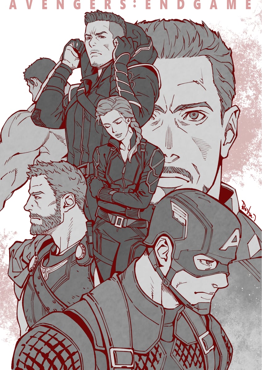 steve rogers, tony stark, captain america, iron man, thor, and 6 more (marvel and 3 more) drawn by tateo_retsu