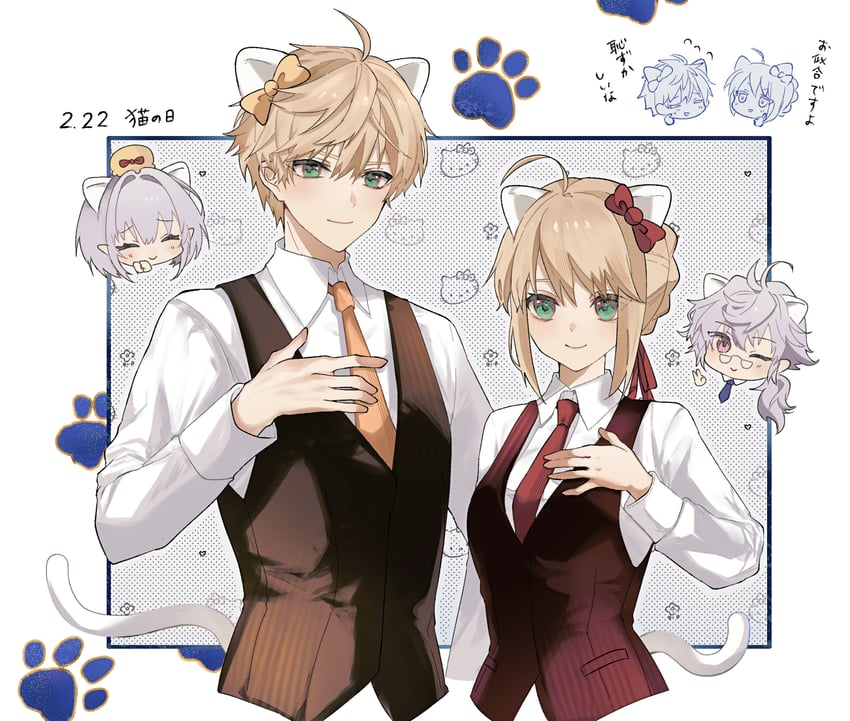 artoria pendragon, saber, merlin, hello kitty, and arthur pendragon (fate and 4 more) drawn by nigiri