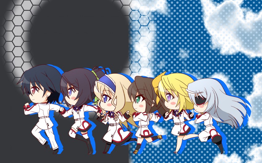charlotte dunois, cecilia alcott, laura bodewig, shinonono houki, huang lingyin, and 1 more (infinite stratos) drawn by kaleido_yuki