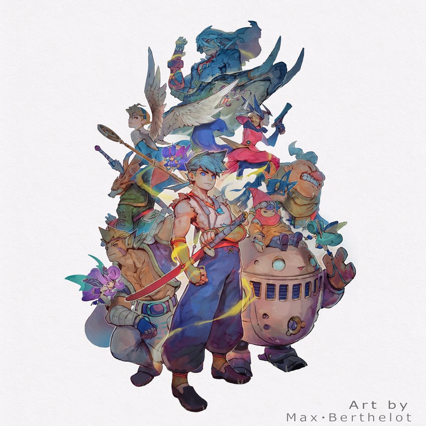 nina, ursula, ryu, deis, fou-lu, and 6 more (breath of fire and 1 more) drawn by makushiro