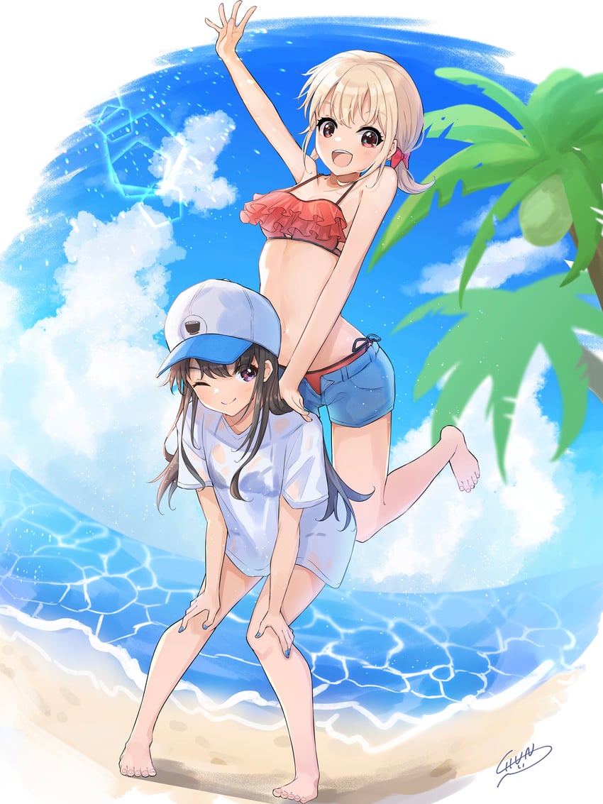 nishikigi chisato and inoue takina (lycoris recoil) drawn by shun_illustbscr