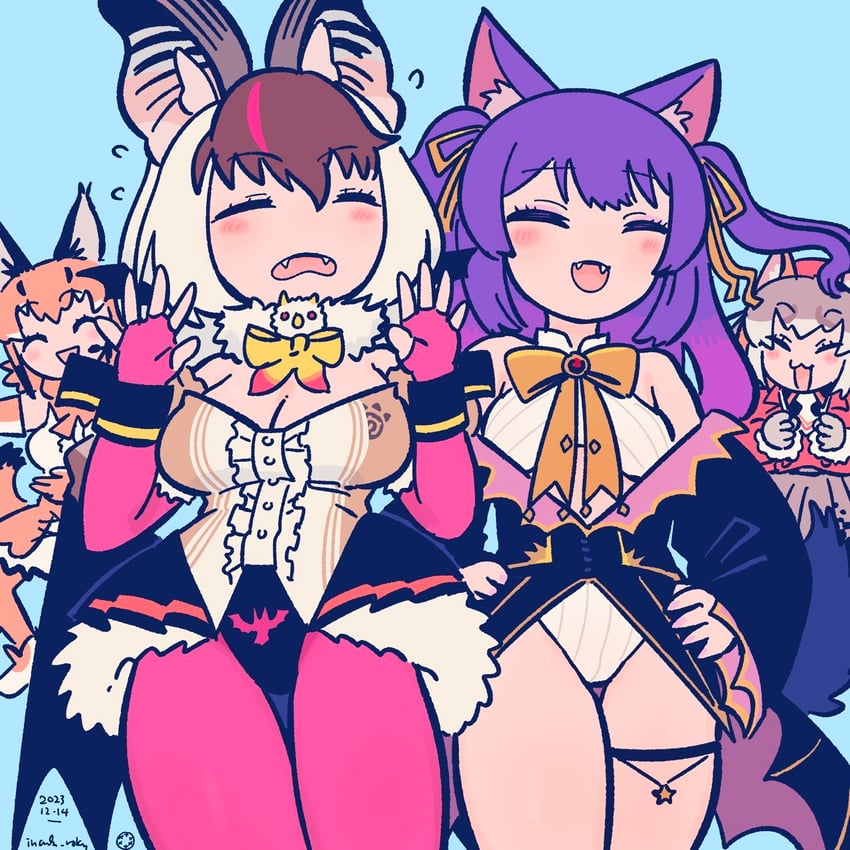 island fox, caracal, brown long-eared bat, and rurun rururica (kemono friends and 2 more) drawn by inada_roku