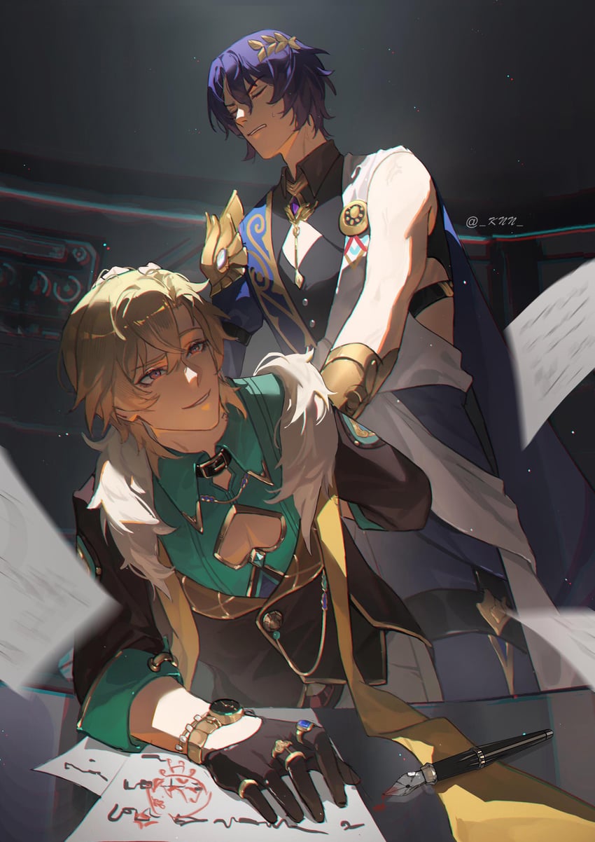 aventurine and dr. ratio (honkai and 1 more) drawn by kkknnnn