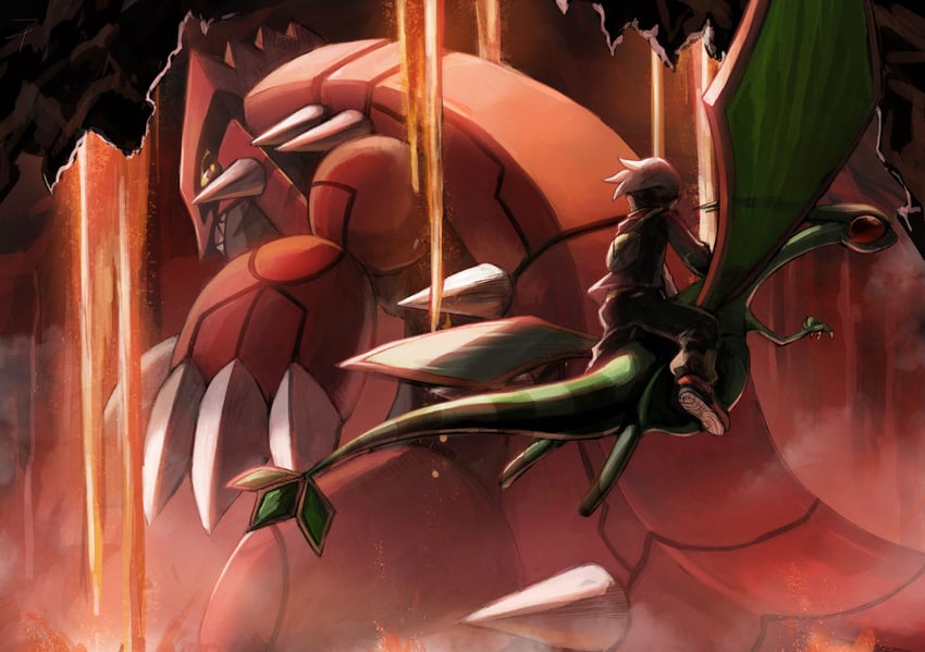 brendan, flygon, and groudon (pokemon and 1 more) drawn by hisui-cha