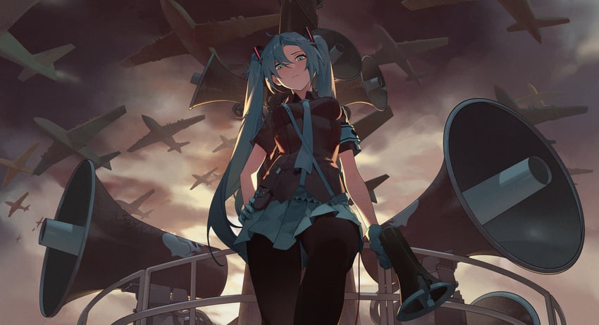 hatsune miku (vocaloid and 1 more) drawn by lamser