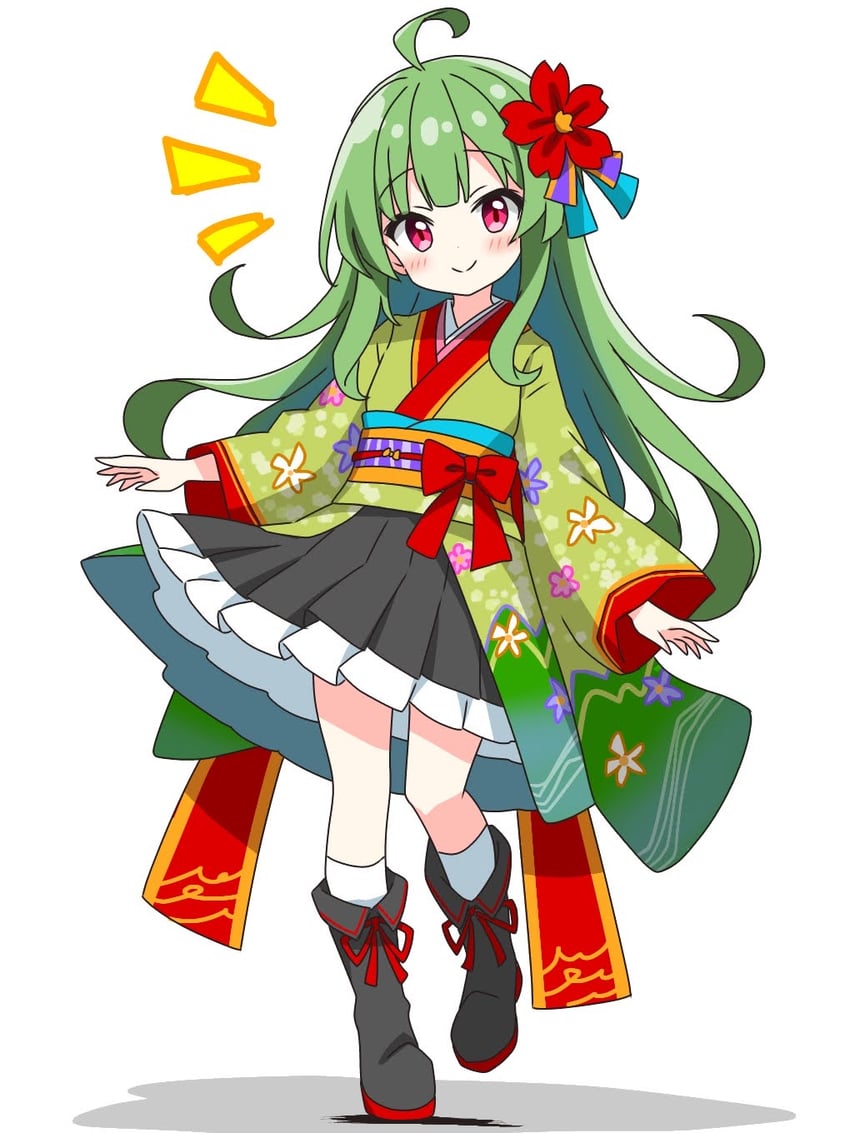 green-haired kimono girl (original) drawn by kotatsu-mazoku