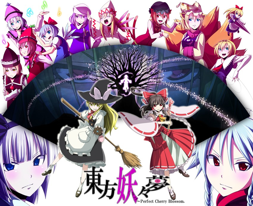 hakurei reimu, kirisame marisa, izayoi sakuya, konpaku youmu, alice margatroid, and 12 more (touhou and 1 more) drawn by bisuke_(k_step2009)