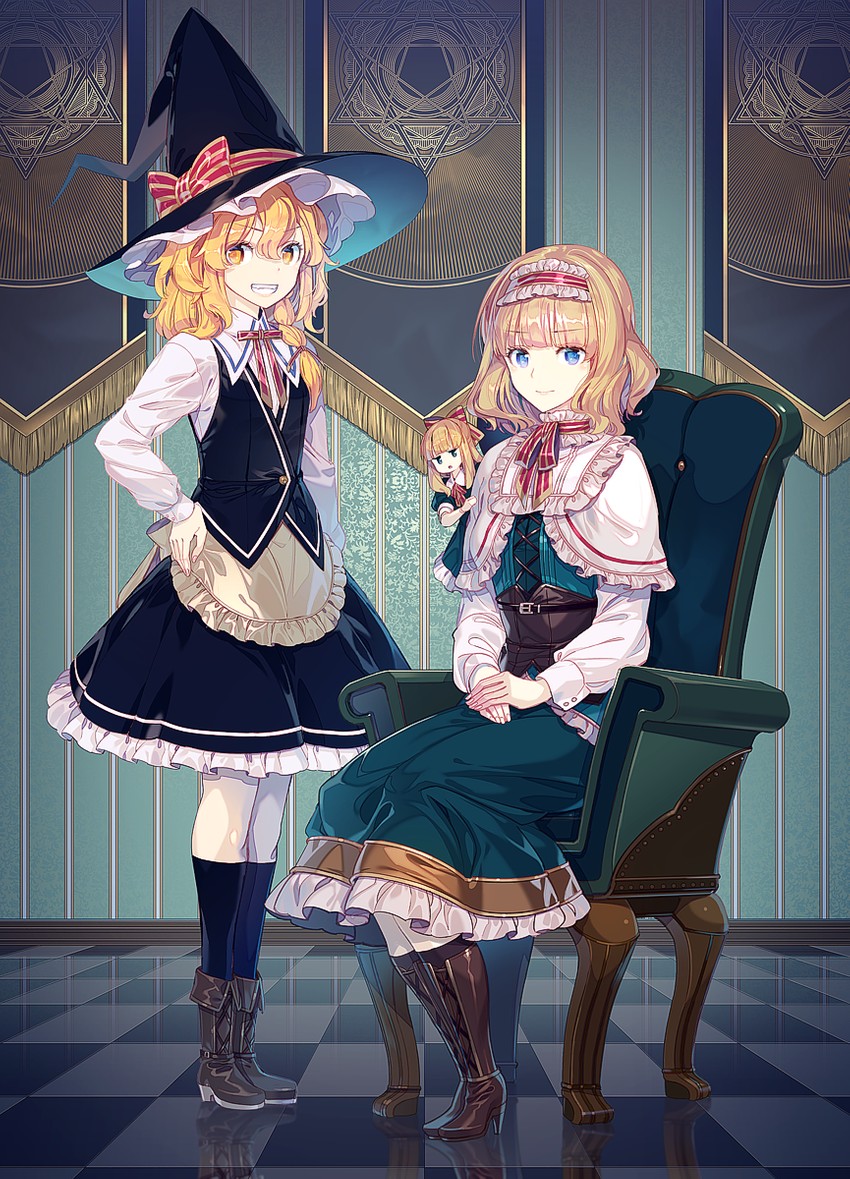 kirisame marisa, alice margatroid, and shanghai doll (touhou) drawn by zounose