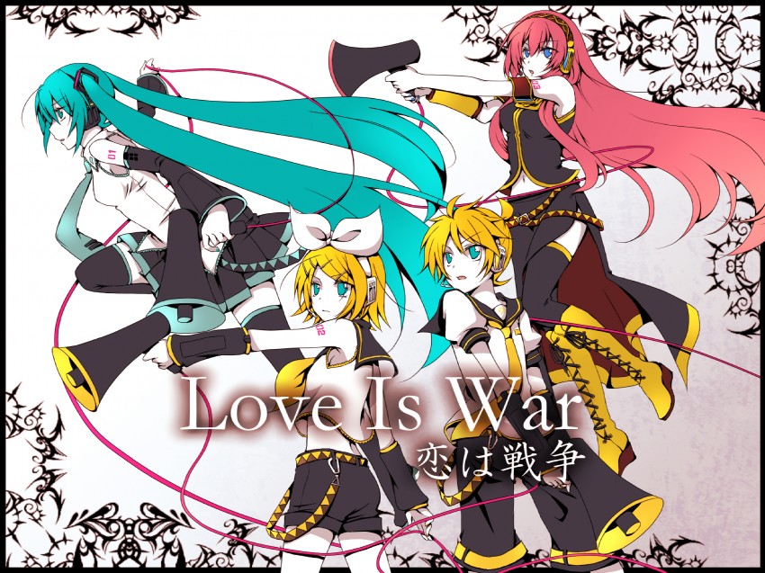 hatsune miku, kagamine rin, kagamine len, and megurine luka (vocaloid and 1 more) drawn by senrian