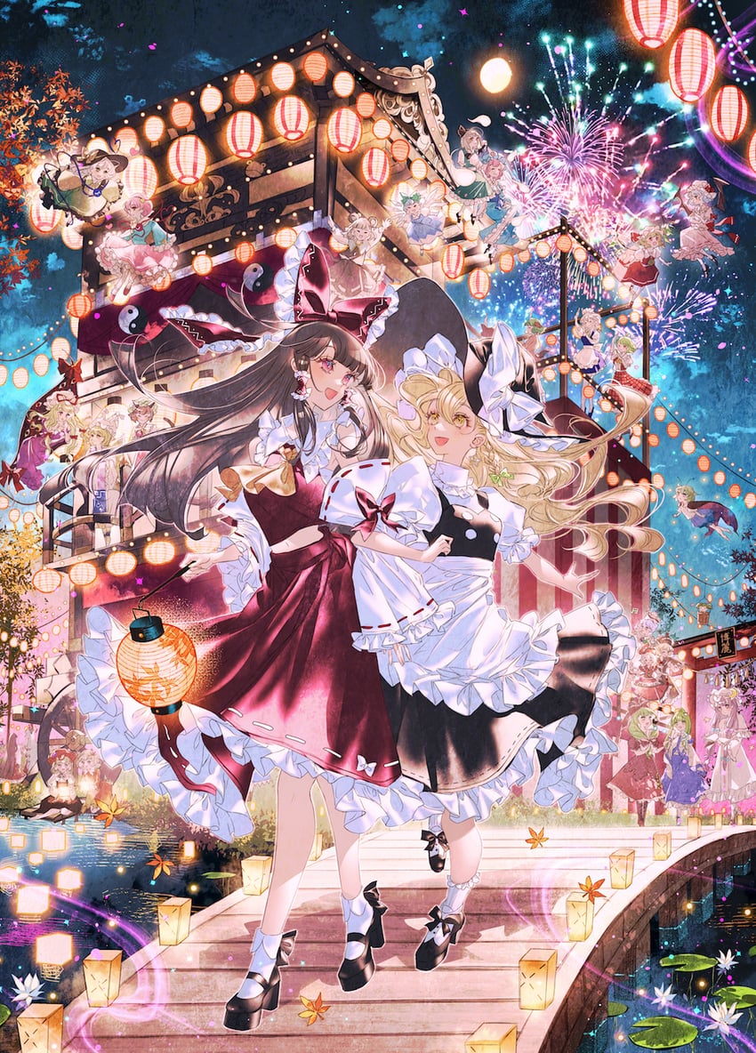 hakurei reimu, kirisame marisa, remilia scarlet, flandre scarlet, izayoi sakuya, and 23 more (touhou) drawn by majamari