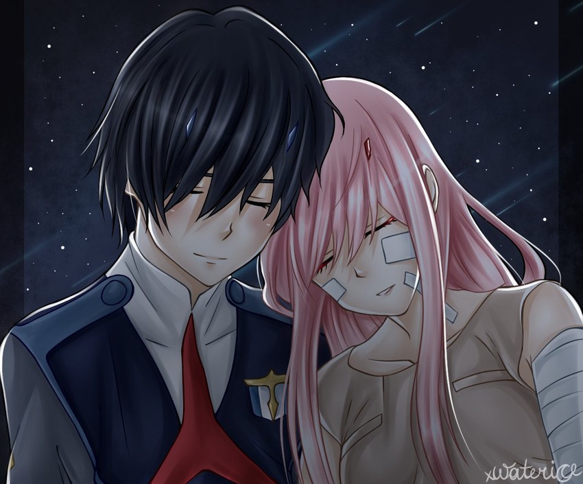 zero two and hiro (darling in the franxx) drawn by xwaterice
