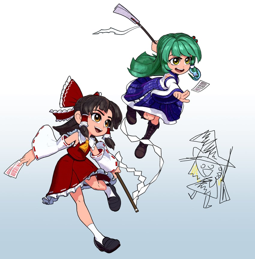 hakurei reimu, kirisame marisa, and kochiya sanae (touhou) drawn by takki_thammawan
