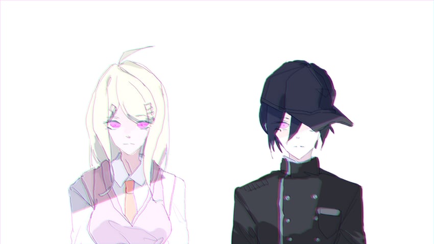saihara shuichi and akamatsu kaede (danganronpa and 1 more) drawn by kirimori_(potpourriii)