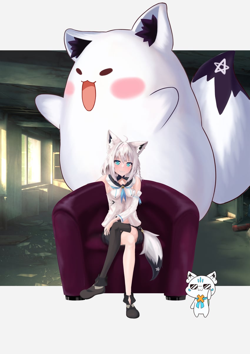 shirakami fubuki, sukonbu, and fubuzilla (hololive) drawn by surume_(hex_mu)