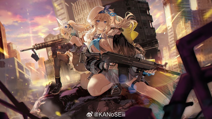 vepley, sharkry, and mr. pizza (girls' frontline and 1 more) drawn by hitokoto