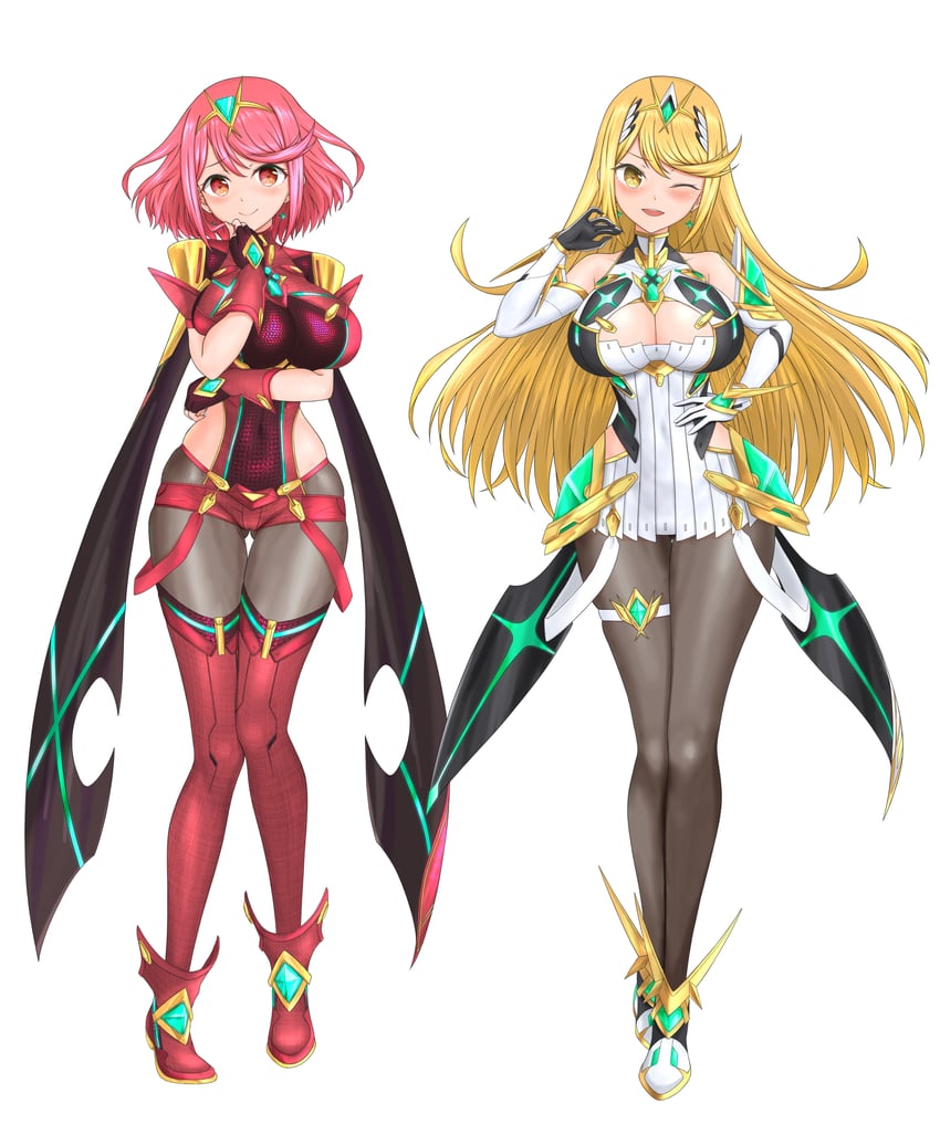 pyra and mythra (xenoblade chronicles and 2 more) drawn by feichu_keju
