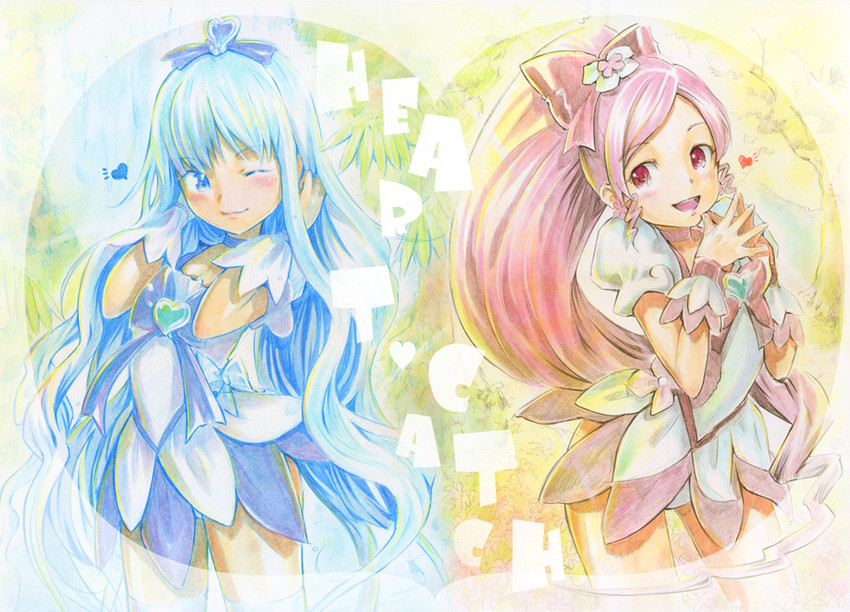 kurumi erika, hanasaki tsubomi, cure marine, and cure blossom (precure and 1 more) drawn by mayo_riyo