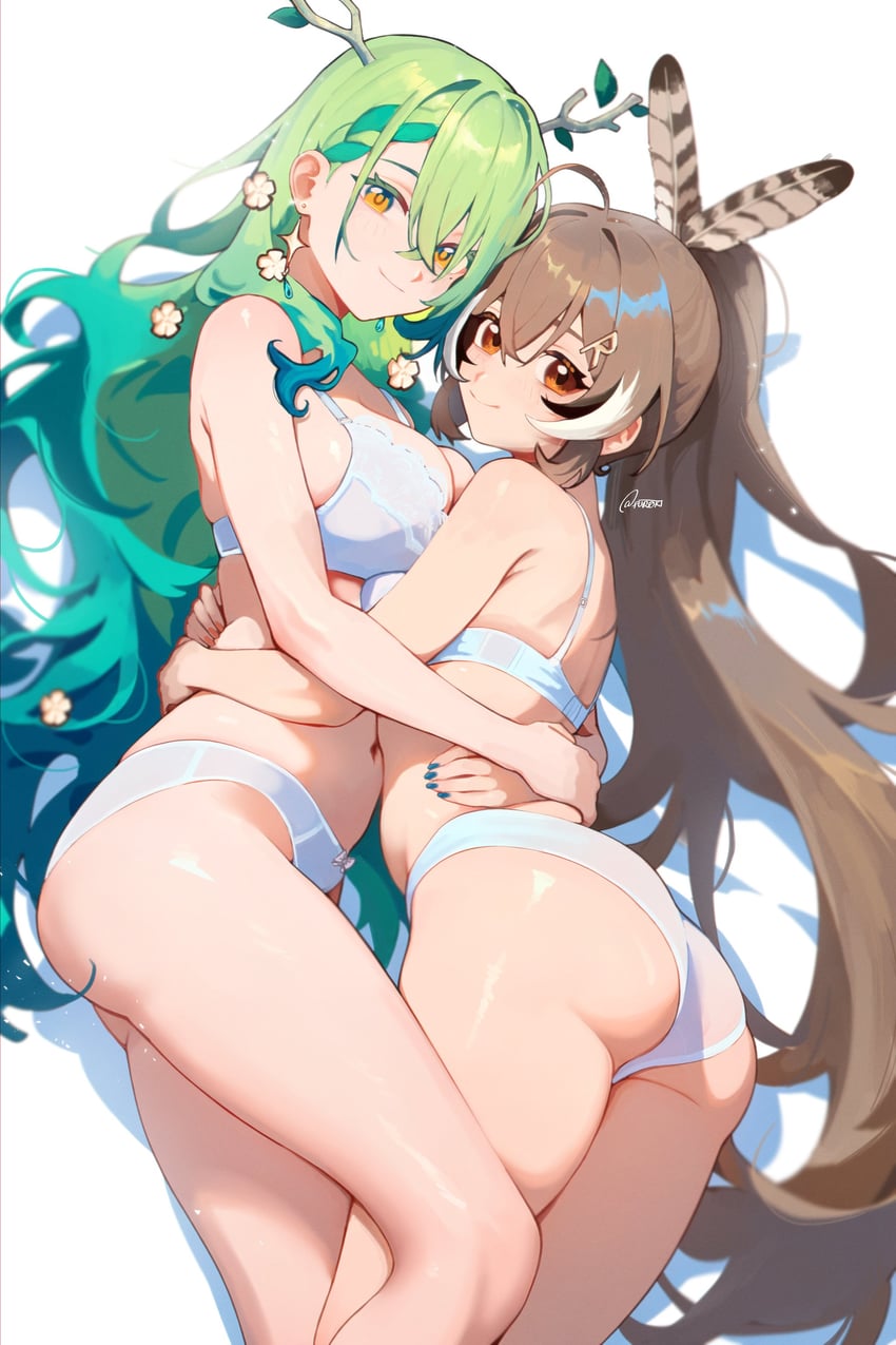 nanashi mumei and ceres fauna (hololive and 1 more) drawn by furoki