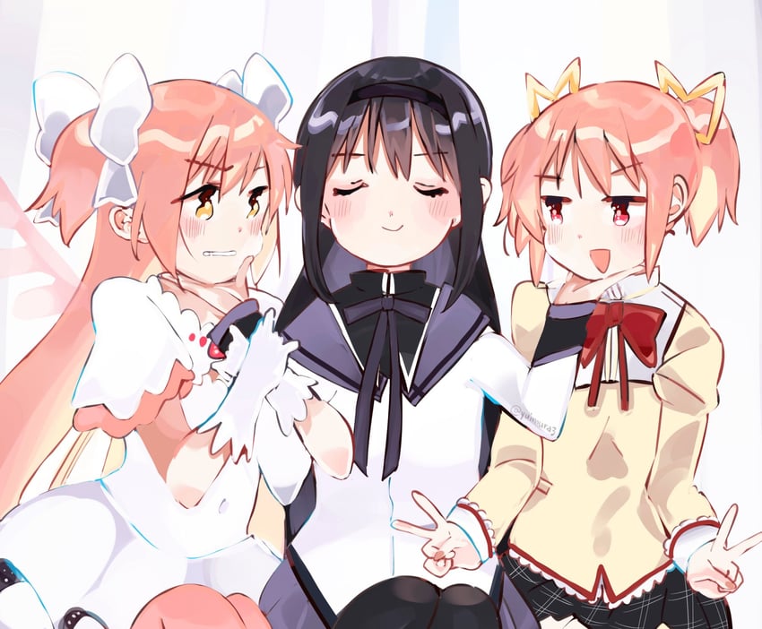 akemi homura, kaname madoka, and ultimate madoka (mahou shoujo madoka magica) drawn by yuimura3