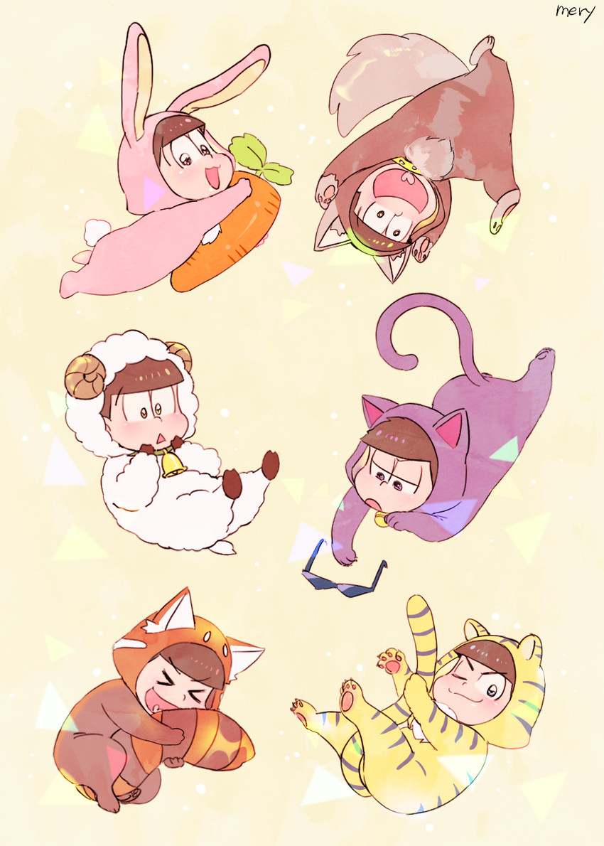 matsuno osomatsu, matsuno karamatsu, matsuno ichimatsu, matsuno jyushimatsu, matsuno choromatsu, and 1 more (osomatsu and 2 more) drawn by mery_(yangmalgage)