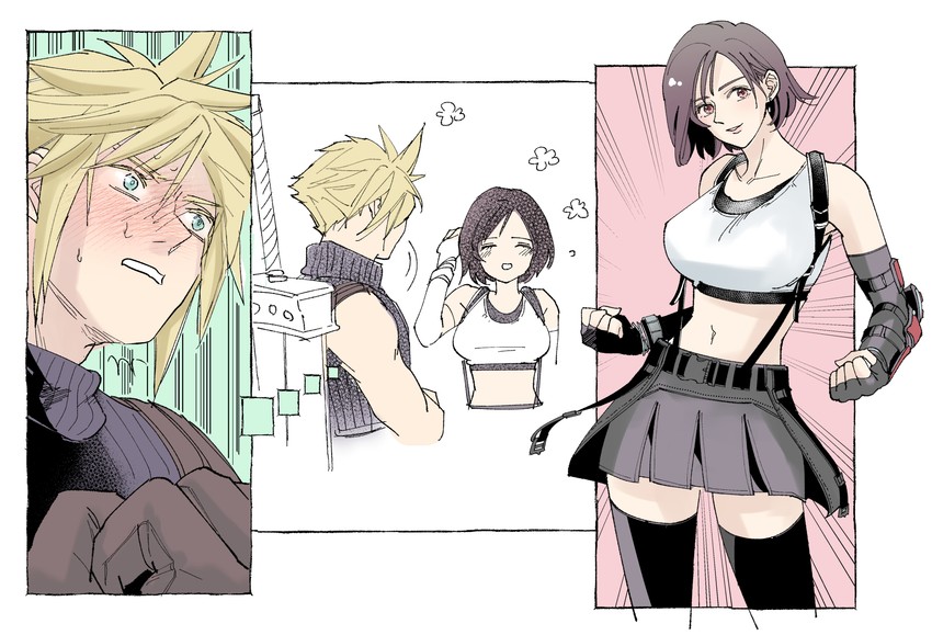 tifa lockhart and cloud strife (final fantasy and 2 more) drawn by oqm_ohc