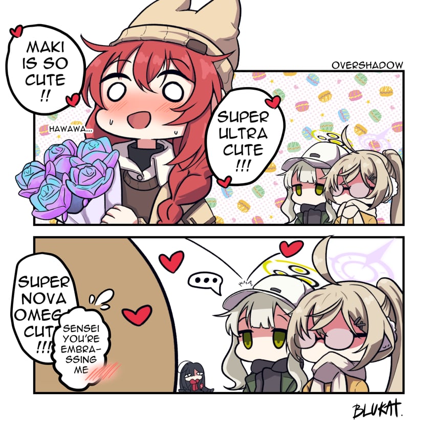 ichika, maki, hare, and kotama (blue archive) drawn by blukat_art