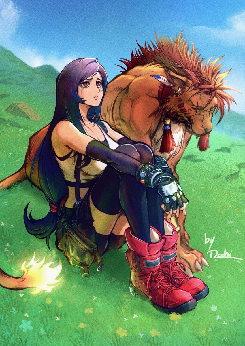 tifa lockhart and red xiii (final fantasy and 3 more) drawn by mochi_mangaka