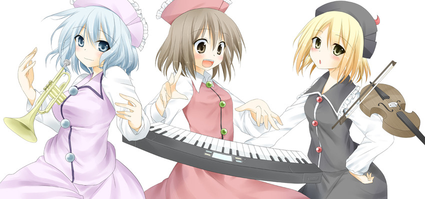 lunasa prismriver, merlin prismriver, and lyrica prismriver (touhou) drawn by mashima_(sumachi)