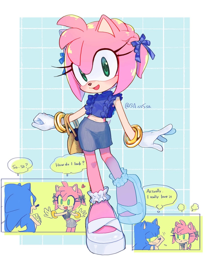 sonic the hedgehog and amy rose (sonic) drawn by konjiki_ringo